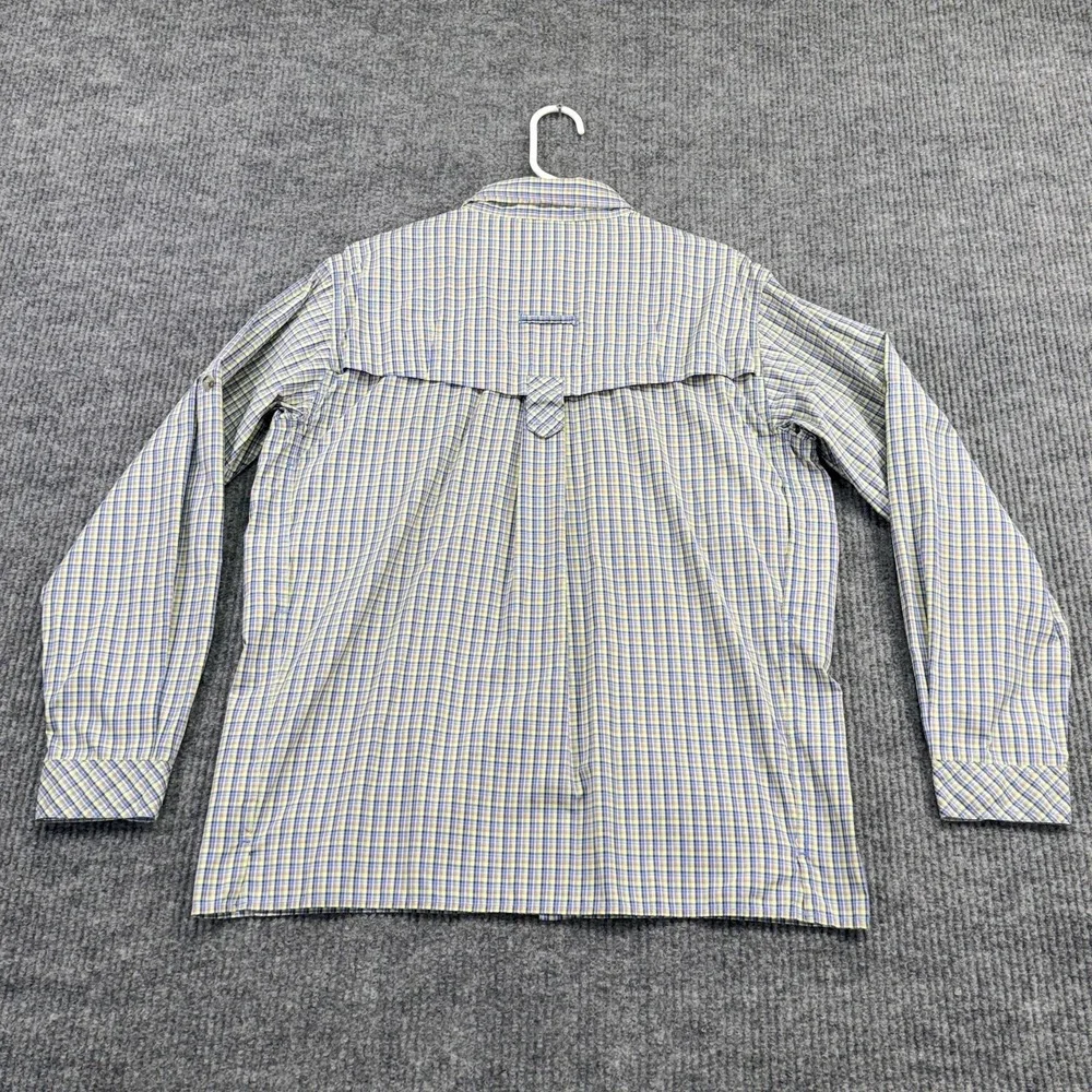 ExOfficio Shirt Mens Medium Blue Plaid Vented Back Fishing Button Up Travel